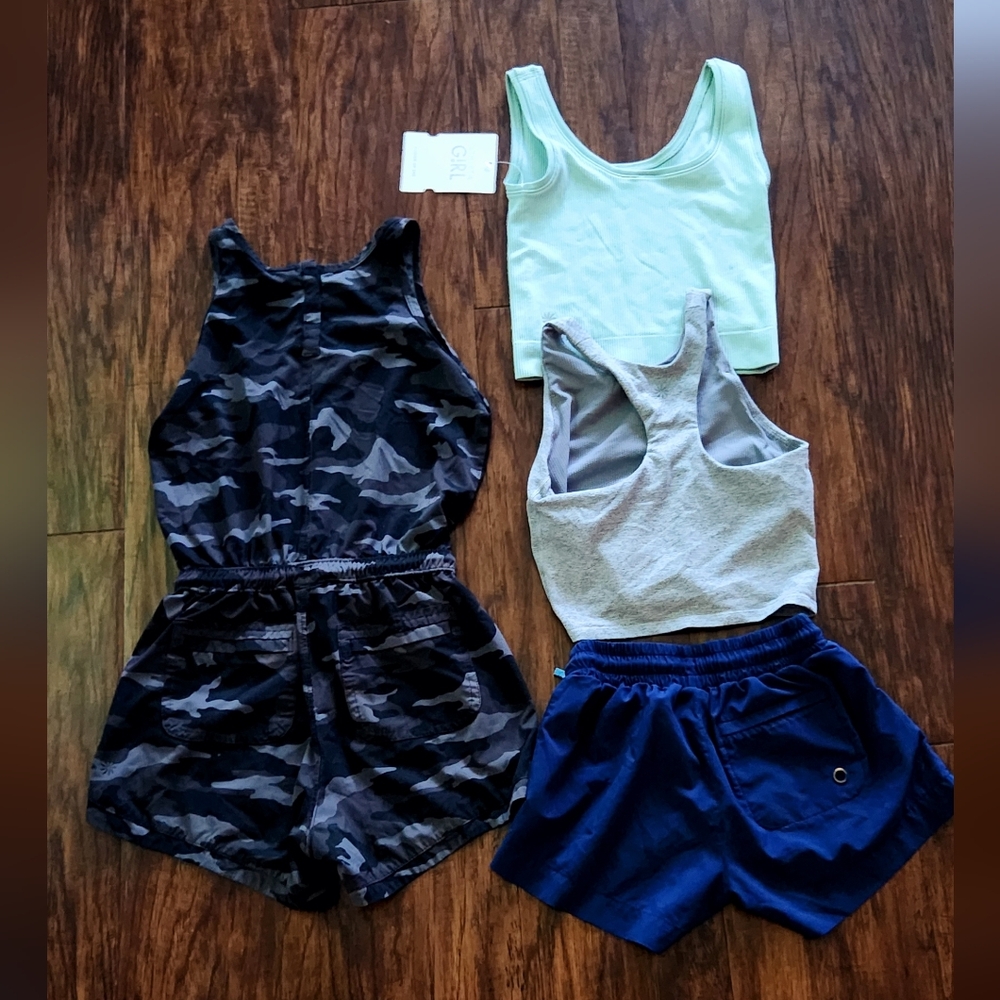 Athleta Girl Camo and Solid Tank‎ Top and Shorts Set